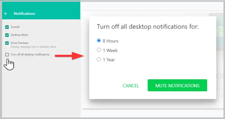 Turn off all desktop notifications