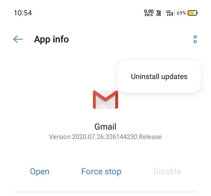 Disable Gmail & Reinstall App Updates