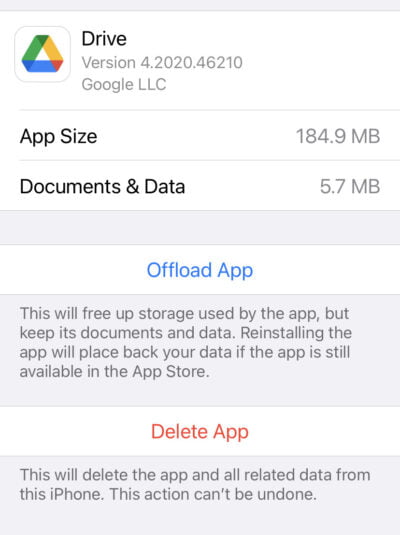 Offload Google Drive App
