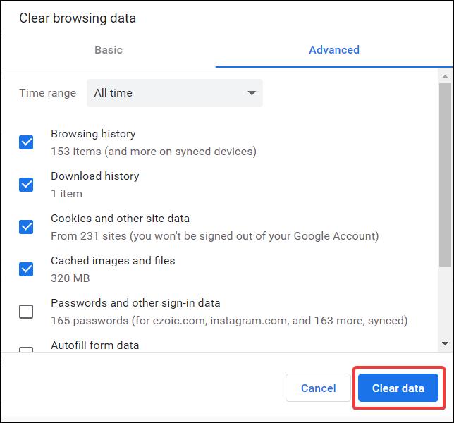 Clear browsing data