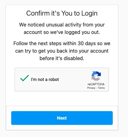 "Confirm it’s you to login" on Instagram