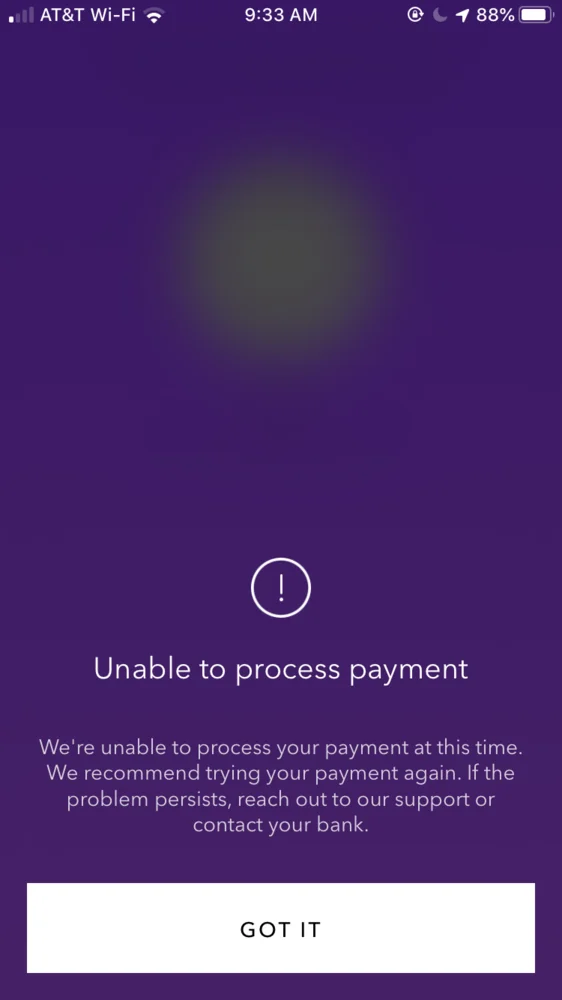 Zelle Unable to Process Payment