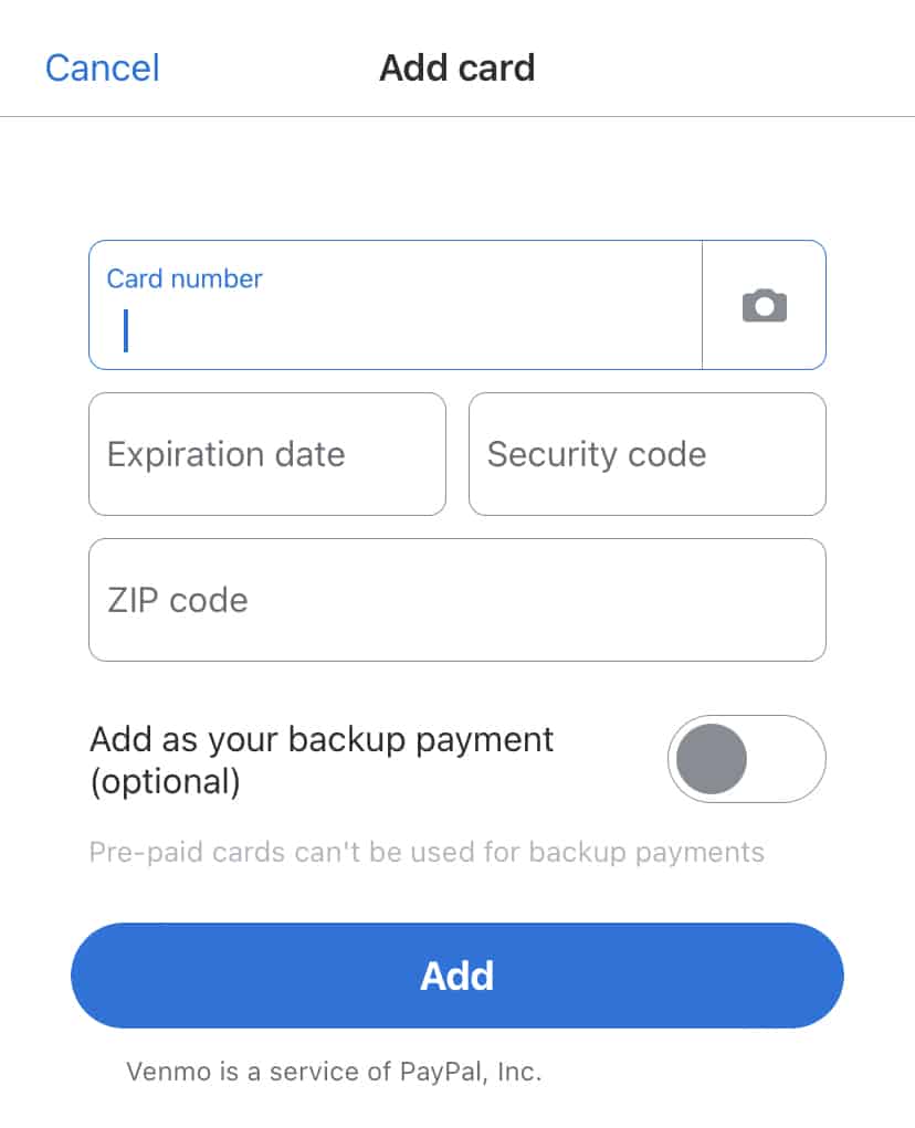 Input Your Venmo Visa Gift Card Details