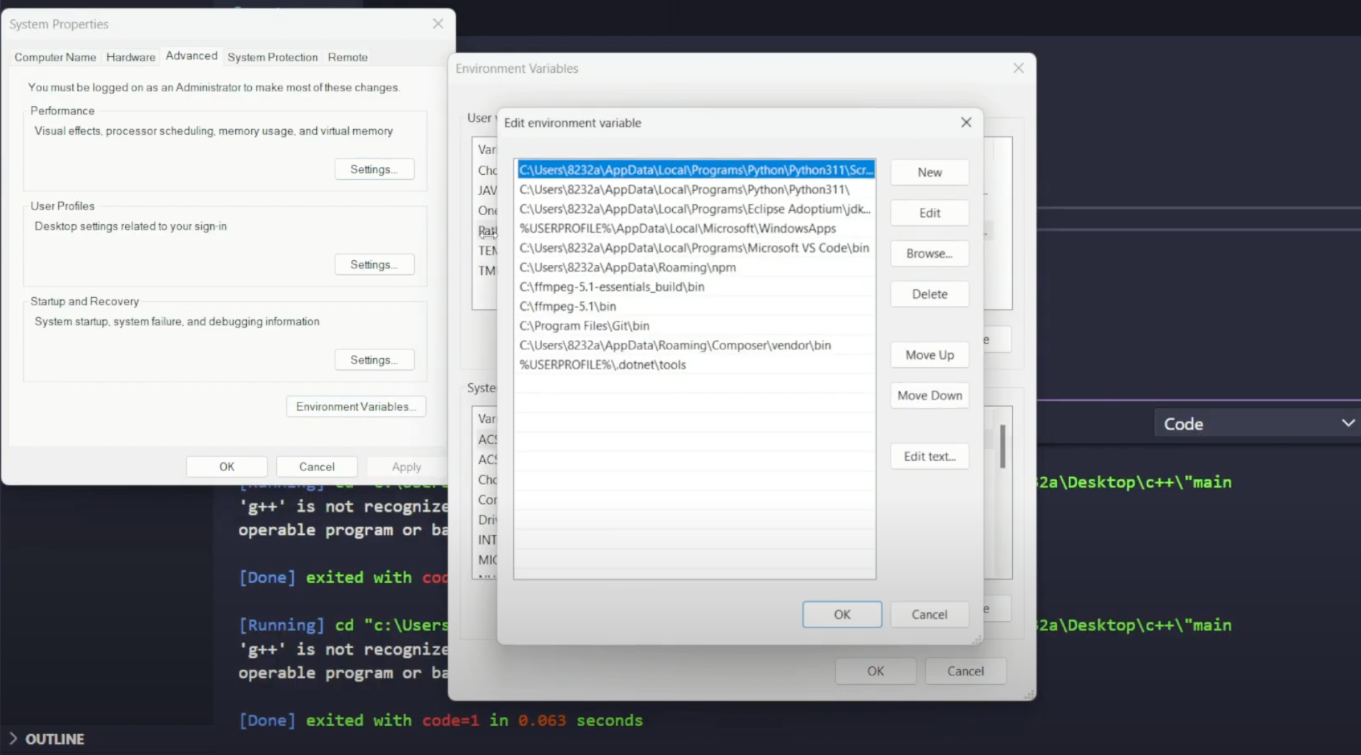 Edit System Environment Variables - Fix: gcc/g++ is not recognized as an internal or external command operable program or batch file Edit System Environment Variables